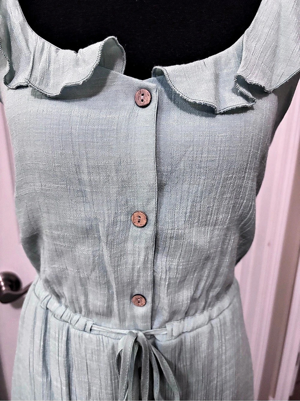 LUXOLOGY Ruffle Button Front High/Low Dress in Blue Size Medium - Picture 5 of 8
